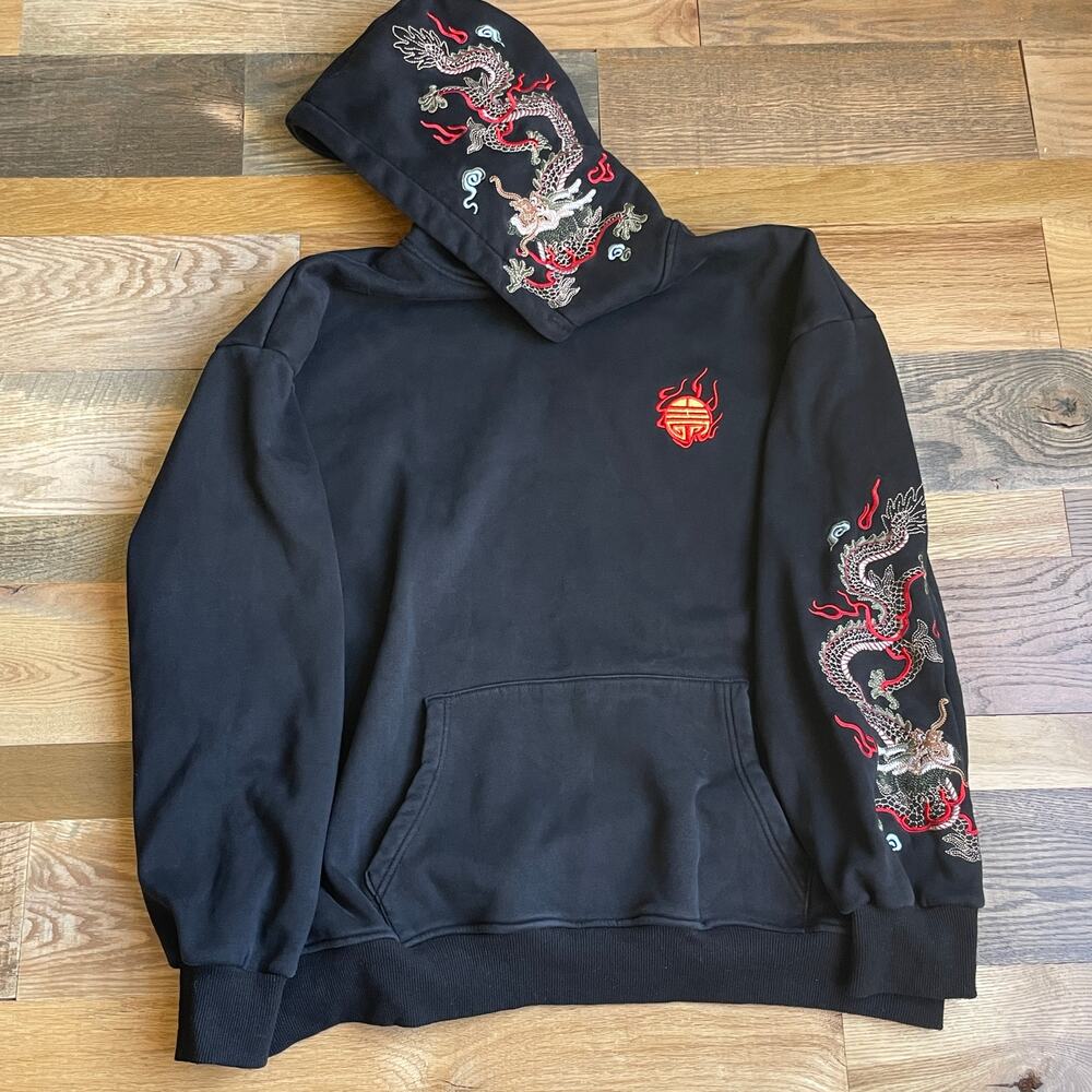 NIEPCE KH9190 Dragon Embroidery Hoodie Black Men's L Japanese Streetwear